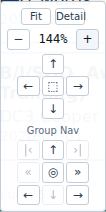 The Navigator panel, showing Fit and Detail buttons, a zoom percentage with minus and plus controls, a directional pan pad, and the Group Nav nine-cell pad below it.